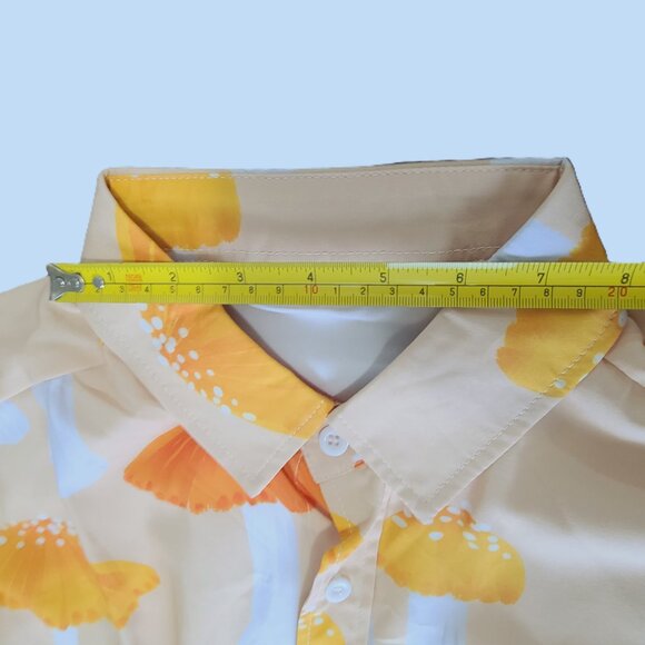 New Orange and Yellow Mushroom Print Button Front Short Sleeved Shirt - Picture 4 of 5